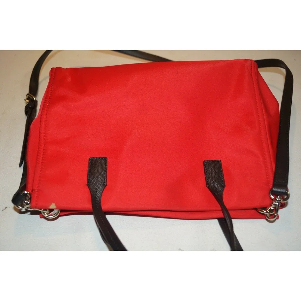 KATE SPADE RED NYLON WITH BLACK LEATHER HANDLES ADJ STRAP PURSE BAG U60